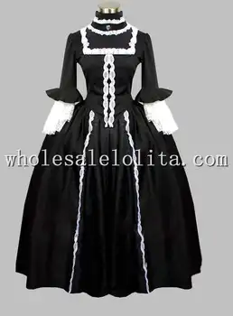 

Gothic Black and White Cotton England Victorian Era Dress