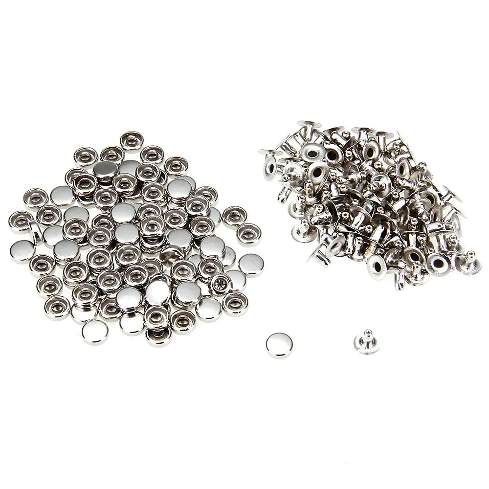WSFS Hot 100 Iron Silver Round Rivet Screw Studs 6mm for Jewelry