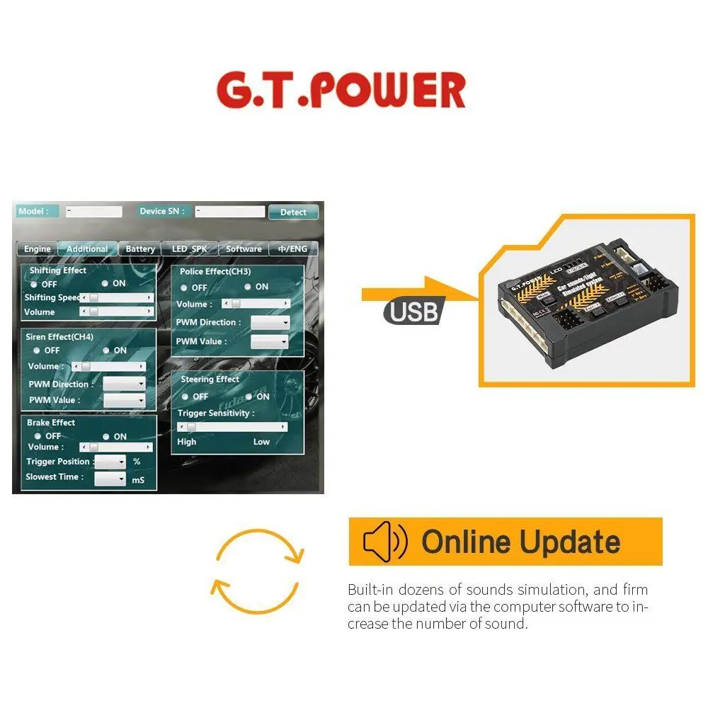 GT POWER RC звук/светодиодный светильник имитация системы для включения/внедорожного дрифта автомобиля багги