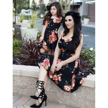 

4-10T Mother and Daughter dresses Family Matching Clothes Boho Beach Summer dress Women Kid Girls Floral party elegant vestido