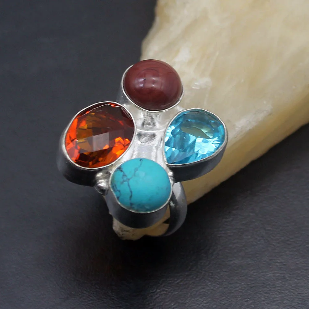 Hermosa с большим количеством камней ShinyTopaz натуральный Natural ISee стерлингового серебра 925 очаровательное кольцо размер 7 A529