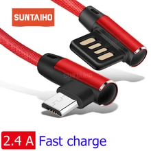 Suntaiho 90 градусов Зарядка Micro USB кабель 2.4A для samsung кабель USB для Xiaomi Tablet кабели nokia 8 двухсторонний Штекер кабель