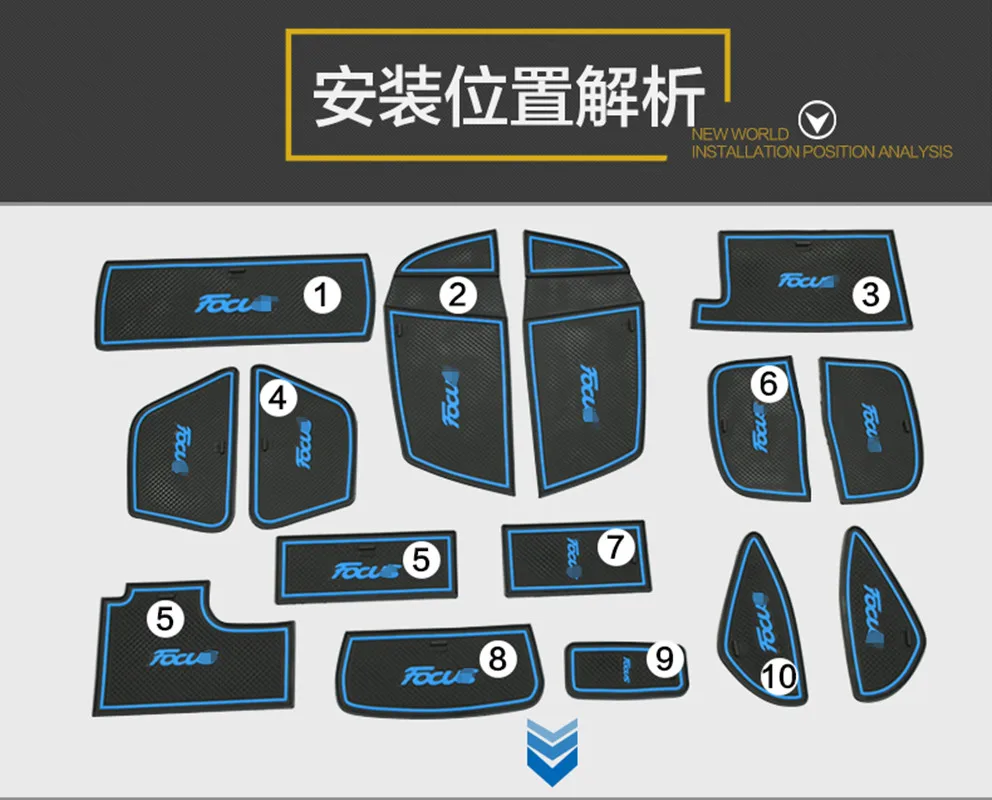 Противоскользящий слот для ворот коврик резиновая подставка для Ford Focus 3 MK3 2011- pre-facelift ST RS аксессуары Автомобильные наклейки 13 шт