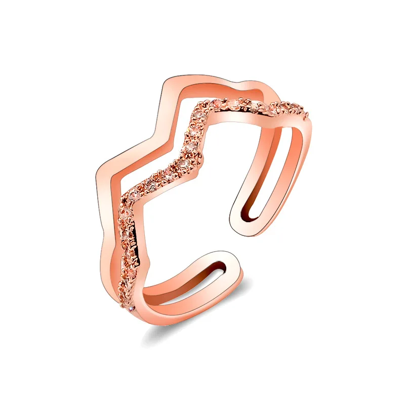 

Fashion Double Waves Ring Rose Golden Color With Micro Zirconia Paved Anillos Twist Rings For Women Gift