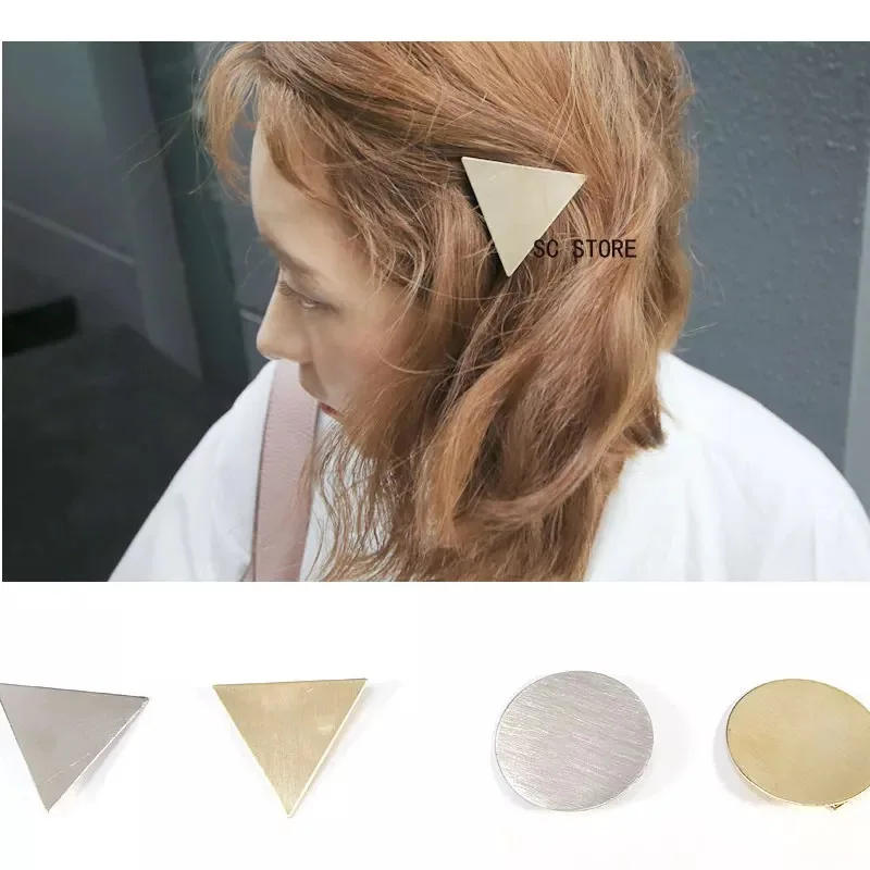 1PC Triangle Geometric Metal Hairpin Edge Clip Top Folder Duckbill Clip Round Bangs Clip Head Jewelry G0403