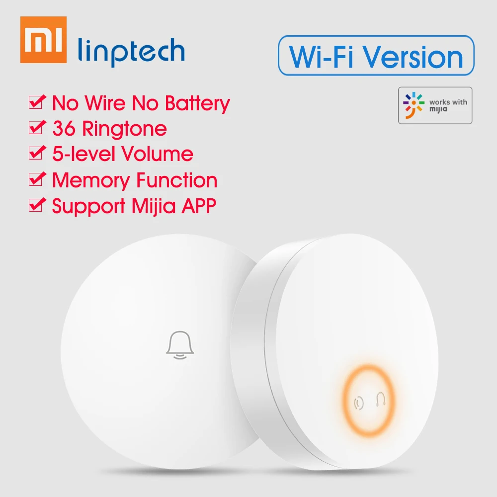 Беспроводной дверной звонок Xiaomi Mijia Linptech Wi-Fi с функцией интеллектуального управления памятью от Mijia 110-240 В переменного тока