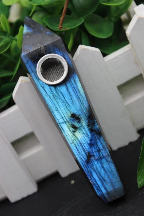 

74grams of natural quartz crystal healing labradorite pipe smoking with side hole A29