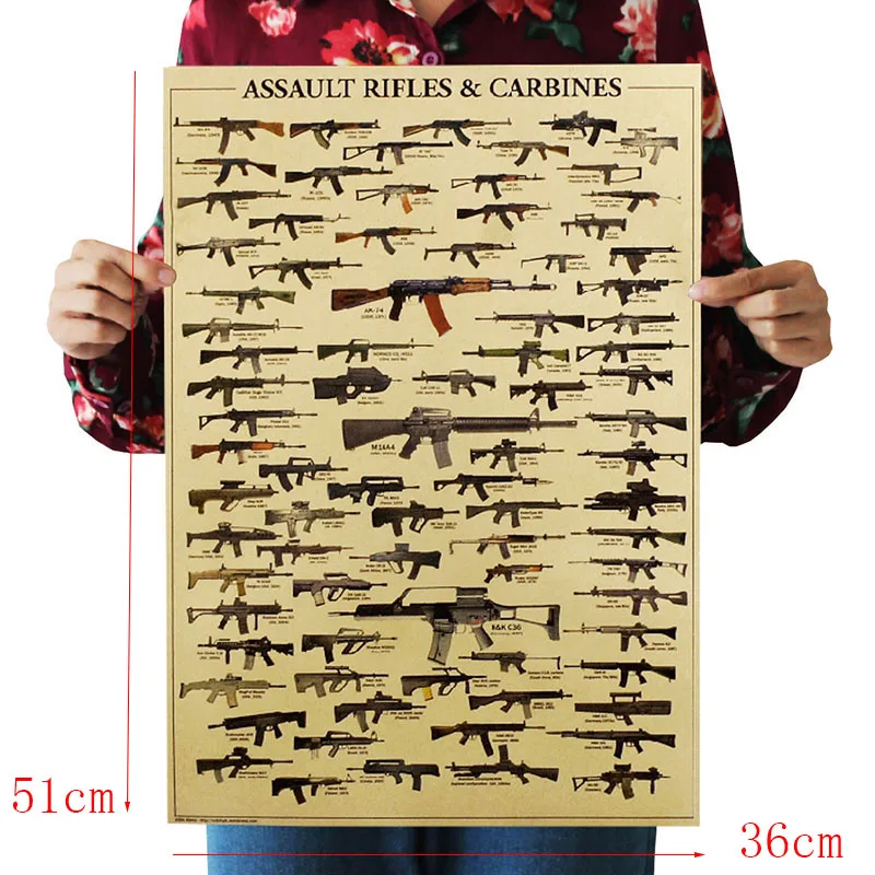 51-36cm-Furniture-Interior-Poster-Classic-Retro-Wall-Stickers-World-Famous-Gun-Military-Fan-Kraft-Paper