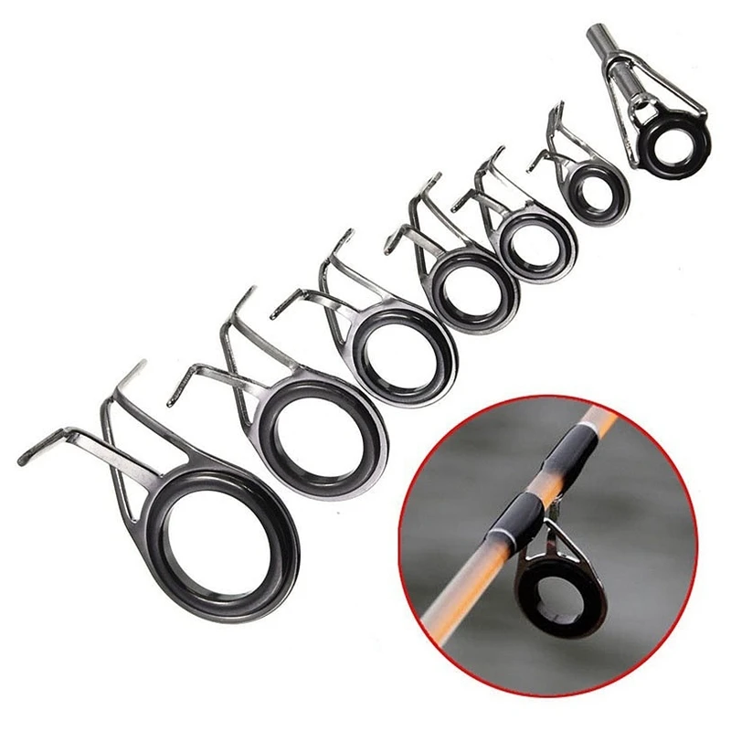 7Pcs/Set Fishing Rod Guides Tip Fish 5-18Mm Dia Pole Repair Kit Line Rings Eyes Set