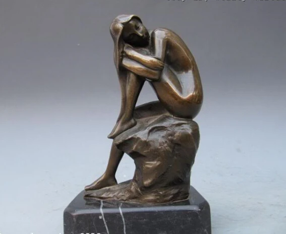 

Art statuary Pure Bronze Carve Seductive Posture Nude Woman On Stone