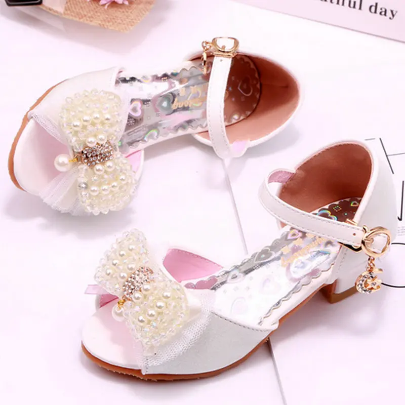 

Pearl girls princess sandals Butterfly children sandals kids girls sandals wedding shoes high heels pink girls shoes party shoes