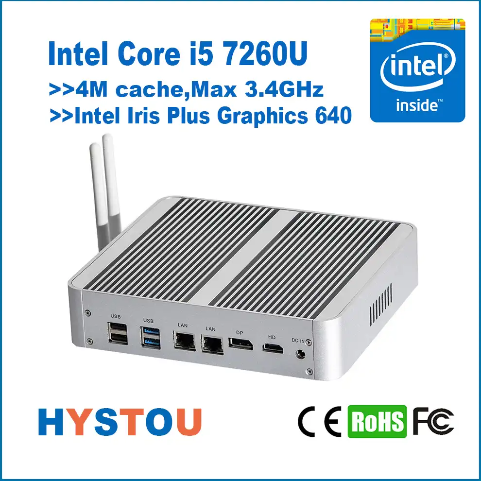 ويندوز 10 برو لينكس كمبيوتر صغير كور I5 7260u 3 4ghz 2 نيك لان بدون مروحة الكمبيوتر إنتل ايريس زائد الرسومات 640 Htpc ألعاب الكمبيوتر الخادم Mini Pc Aliexpress