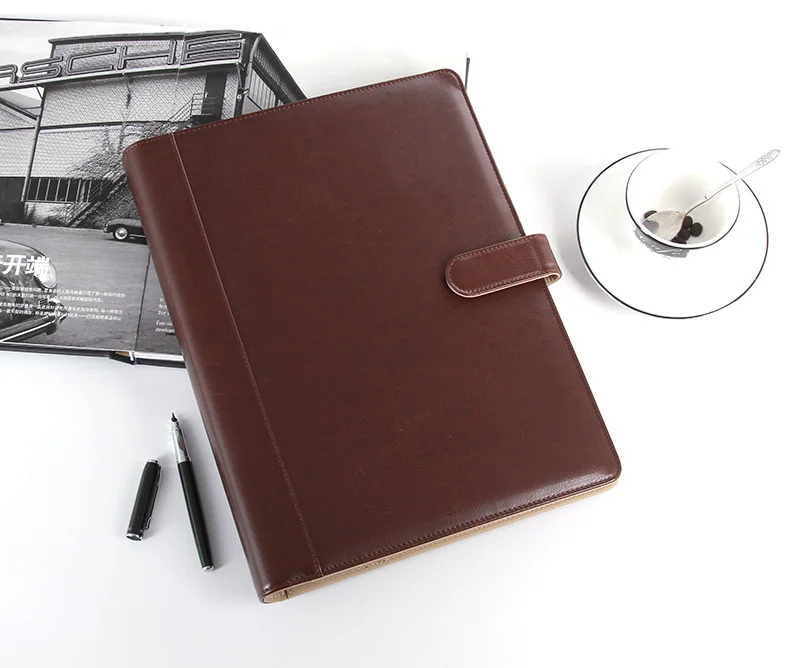 Couro pasta Padfolio multifuncional notebook planejador organizador