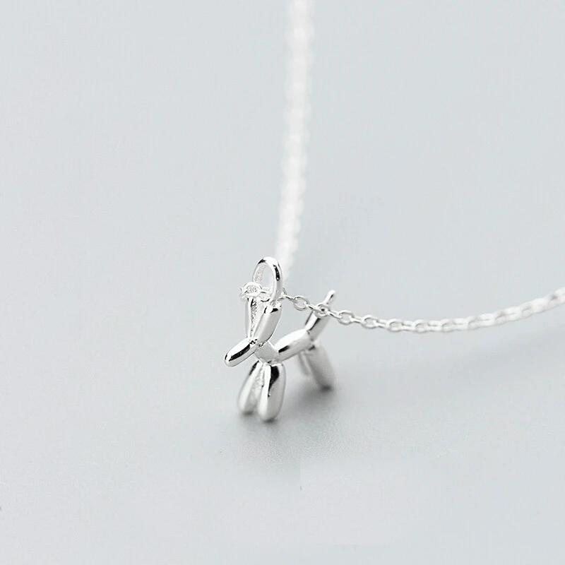 Solid 925 Sterling Silver Cute Animal Dog Shape Pendant Necklace Women Fashion Sterling Silver Jewelry D4322