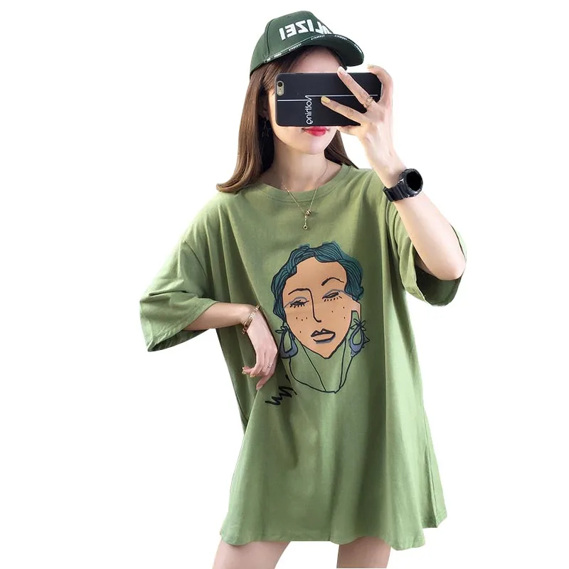 

Summer 2019 Casual Avocado Green Women T-shirt Kawaii Cartoon Print T shirt Korean Style Tees Harajuku Short Sleeve t shirt