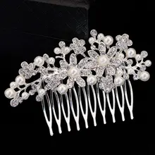 New Fashion Pearl Wedding Hair Jewelry for Bridal Charming Rhinestone Flower Hair Comb Hairpins Hair Accessories