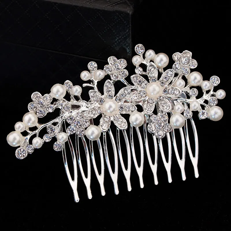 New Fashion Pearl Wedding Hair font b Jewelry b font for Bridal Charming Rhinestone Flower Hair