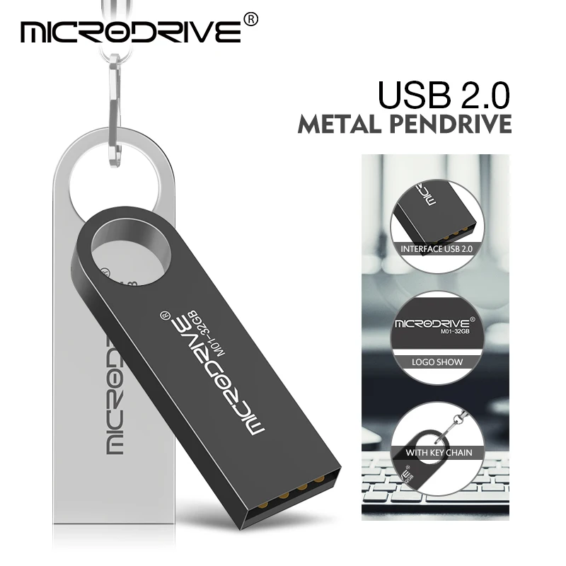 Microdrive usb флеш-накопитель, мини-накопитель, 64 ГБ, 16 ГБ, 8 ГБ, флеш-диск usb 2,0, флешка, металлическая флешка, на заказ, диск на ключ в подарок