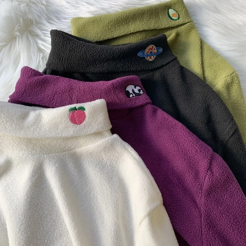

Half-high Collar Fashion Cut Embroidery Women T-shirts Female 2019 New Korean Ulzzang Female Cartoon Print Women Bottoming Tops