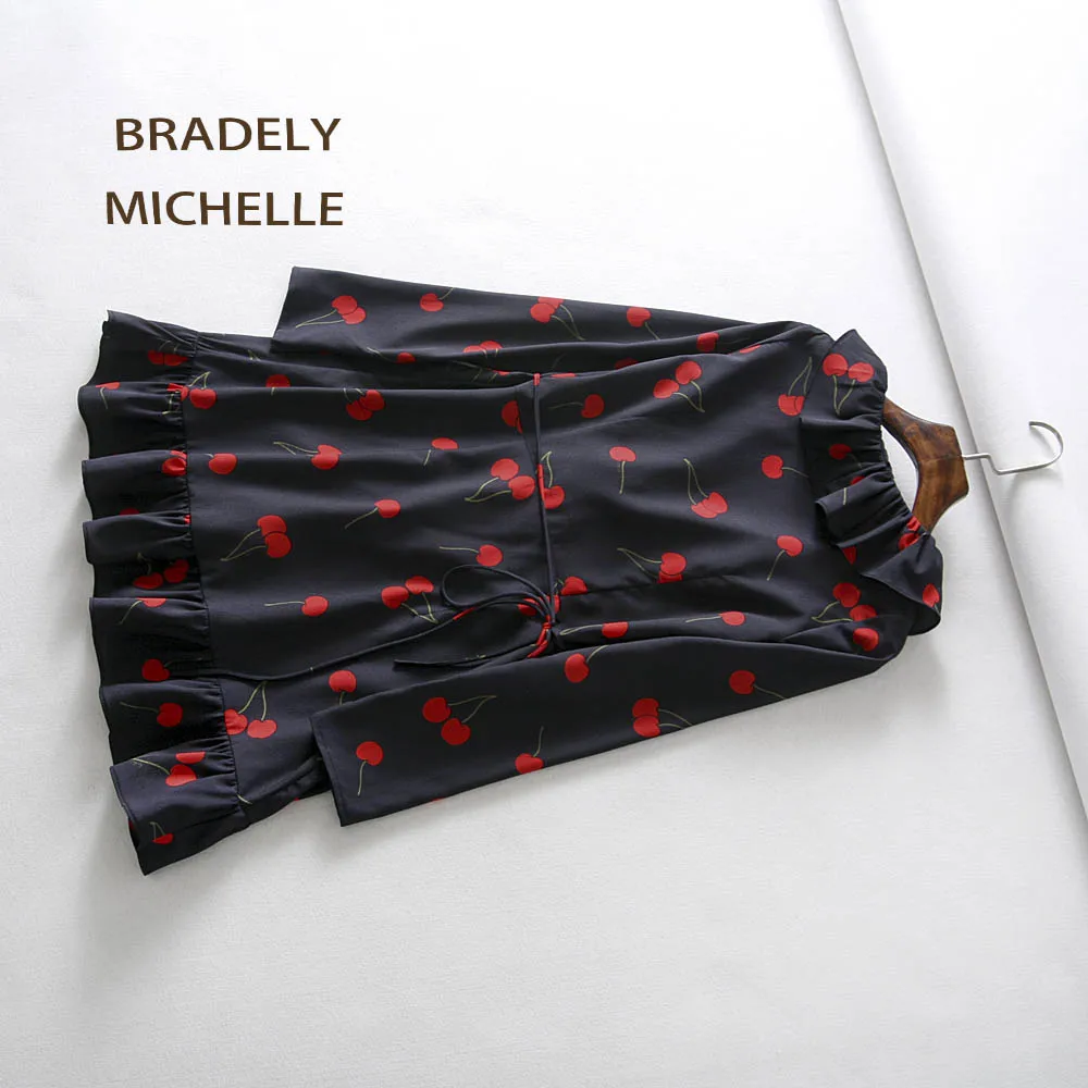 BRADELY MICHELLE Summer Dress 2018 Vintage Sexy Long Sleeve Ruffles Mini Printed A One-piece Dress with Bandage 11 Colors