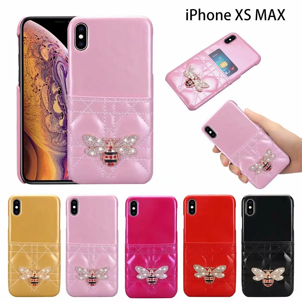 

Bee with Drills Stick to PU Leather Case For iPhone XR 6 6s 7 8 Plus XS case With Card Pocket Phone Cases For iPhoneXS Max Cover