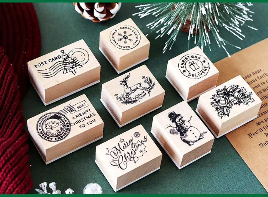 Винтажные рождественские почтовые серии деревянные и резиновые штампы для скрапбукинга канцелярские принадлежности DIY для скрапбукинга деревянный штамп