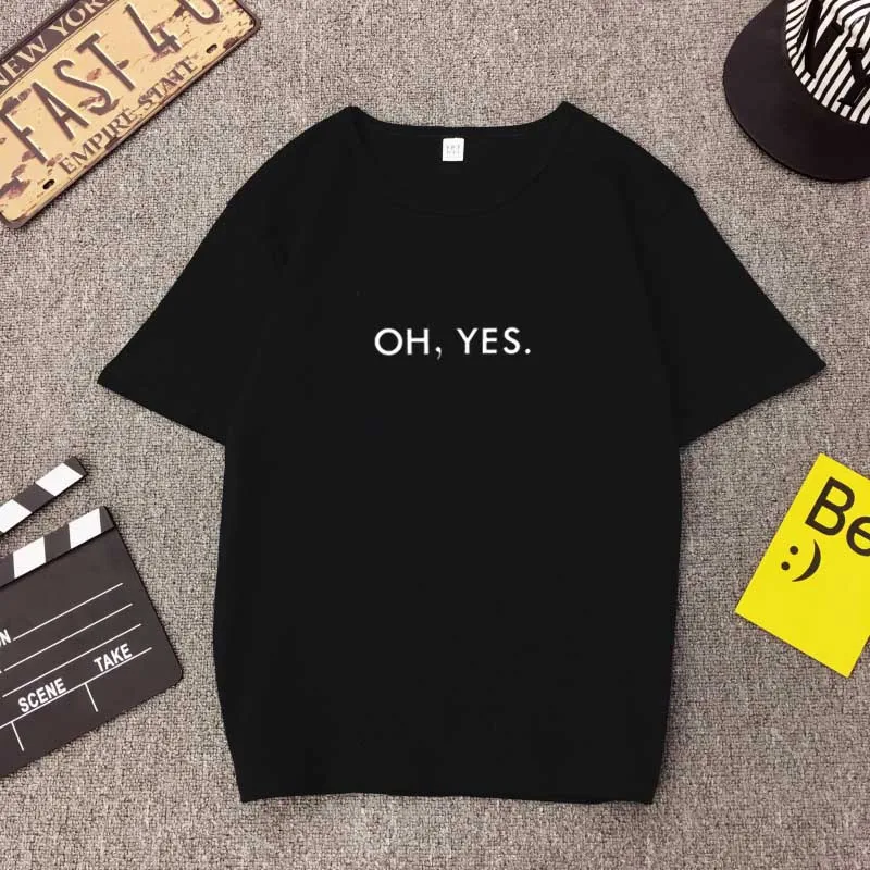 

2019 latest large size clothing Harajuku short-sleeved T-shirt round neck multi-color selection letter printing oh yes koop
