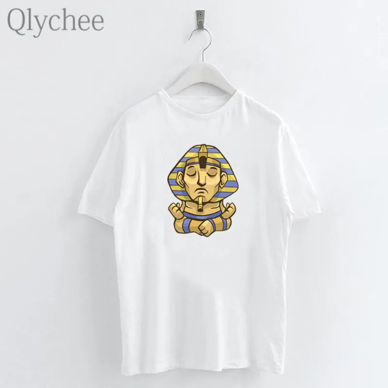 Женские футболки с принтом египетского фараона Qlychee Harajuku вырезом лодочкой и