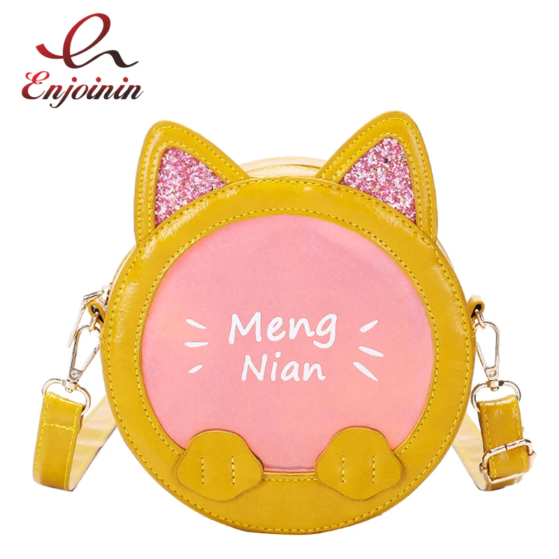 

Patent Leather Laser Round Cat Design Fashion Ladies Crossbody Mini Messenger Bag Casual Totes Shoulder Bag Female Bolsa Purse