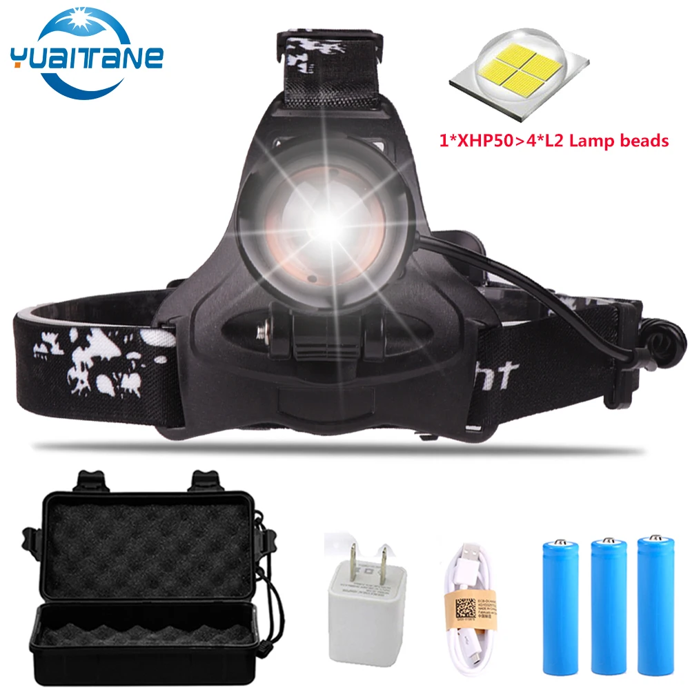 

XHP50 XHP70 LED Headlamps 40000LM Led Headlight Zoom 40W Head Lamp Flashlight Torch LED Headlamp for Camping By 3*18650 Battery
