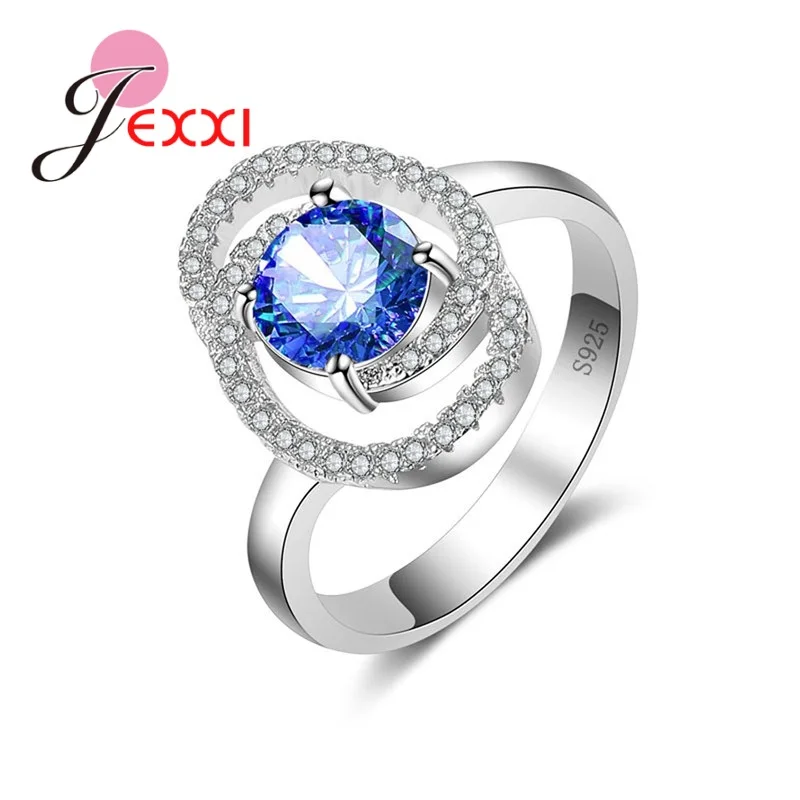 Geometric 925 Sterling Silver Crystal Rings Oval Twist Austrian Crystal