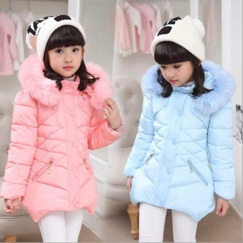 

Children's clothing winter girls thick warm cotton coat with cap cotton clothes children's jacket