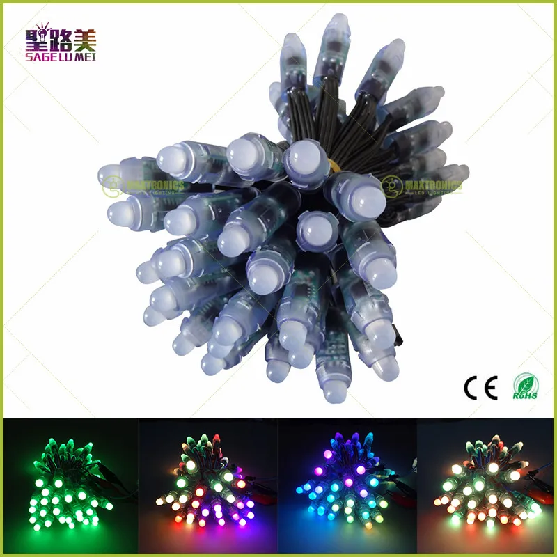 

100pcs DC5V/DC12V WS2811 IC 12mmRGB Led Module String black wire LED Pixel Light Digital Full Color Waterproof IP68 Super bright