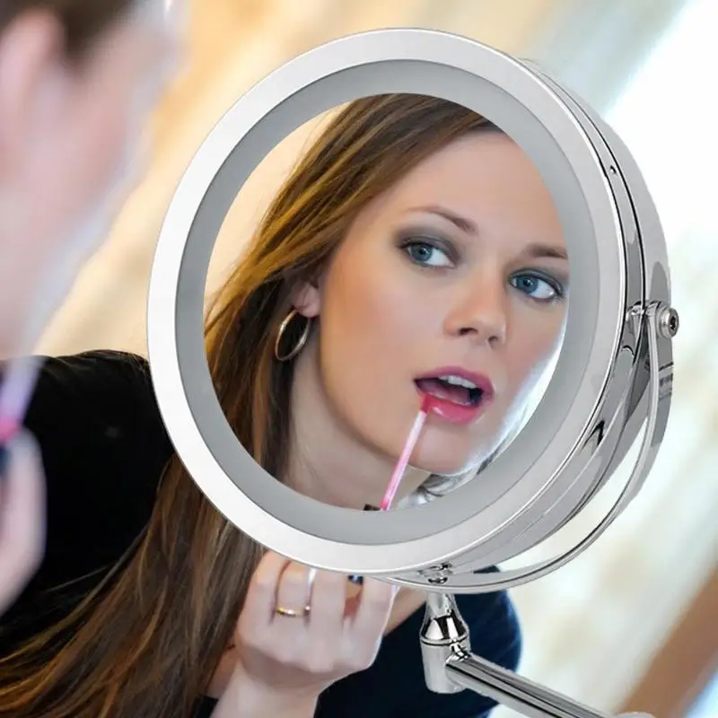 

Light LED Make Up Mirror 10x Desktop Countertop Magnification 8 inch Bathroom Wall Mounted Cosmetic Mirror