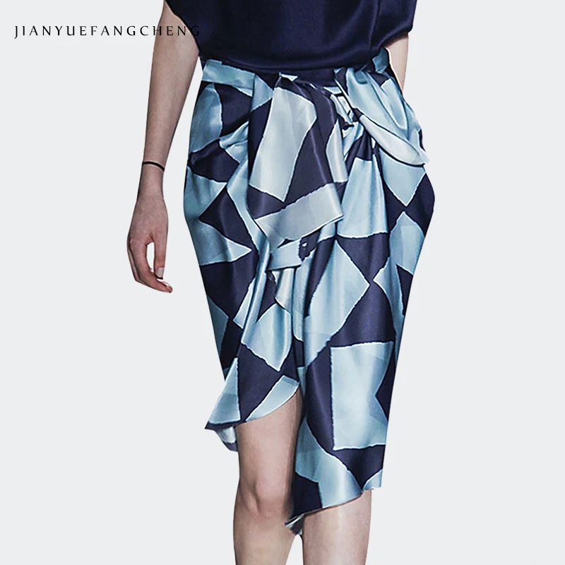 

High Street European Plaid Skirt High Waist Irregular Hips Pencil Skirts With Waist Strap Fashion Summer Women' Midi Skirt