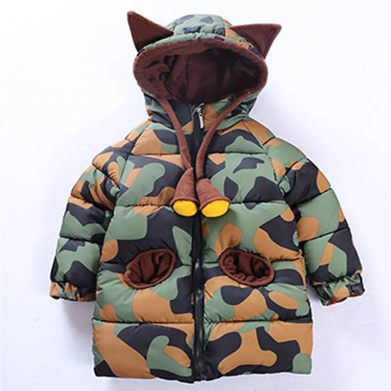Для мальчиков плотные камуфляжные зимняя куртка длинная верхняя одежда куртки для мальчиков милый мультфильм с капюшоном детская верхняя одежда детская Костюмы От 1 до 6 лет - Цвет: Camouflage