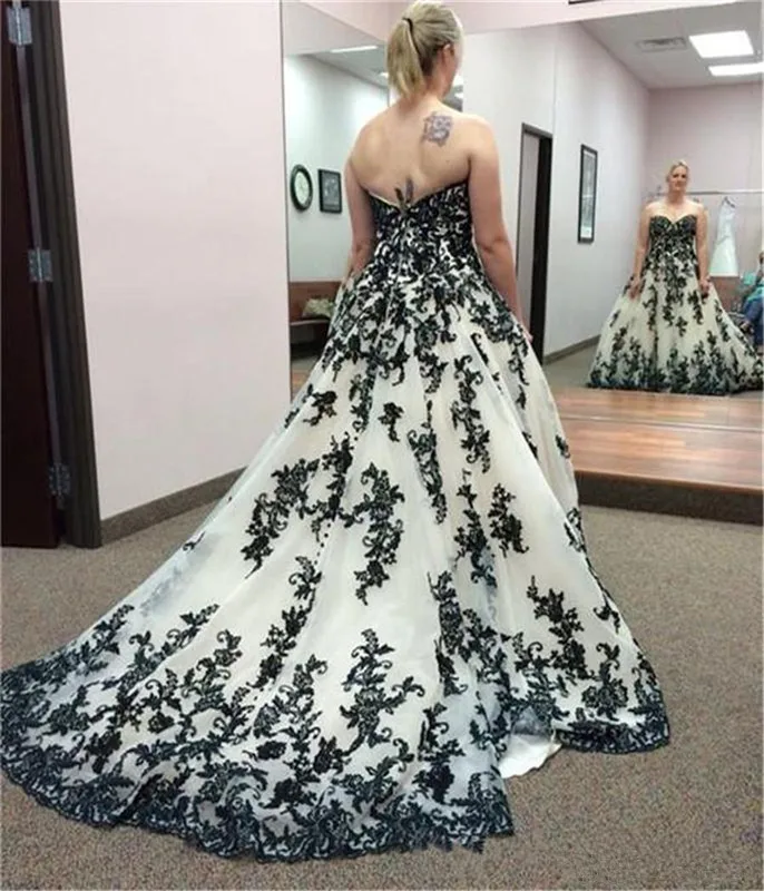Yqs031 New Designer Plus Size Wedding Dress Sweetheart Black Lace