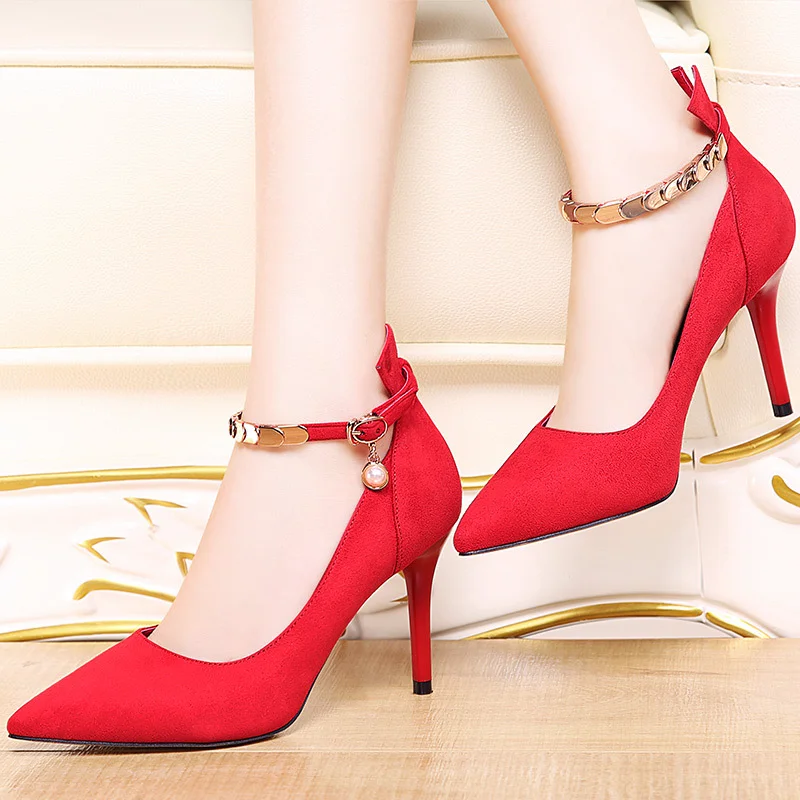 

Super high heel sandals 2018 hot spring and summer hot new women's shoes with new sharp metal decorative buckles