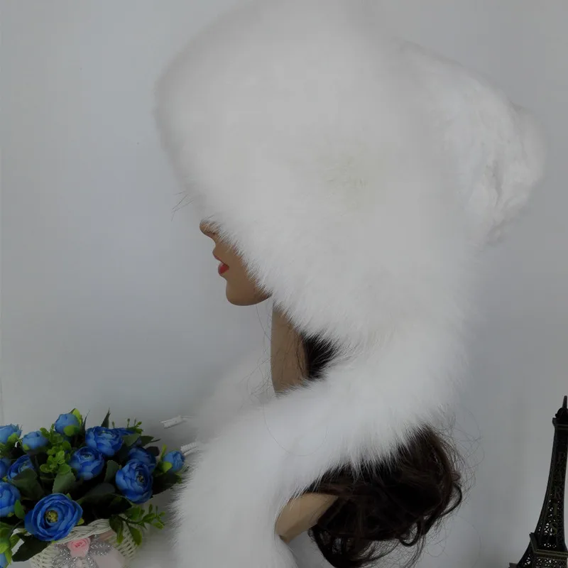 Для женщин натуральным лисьим мехом меховые шапки-бомберы с мехом кролика, искуственный мех, зимние теплые шапки модные ушей головные уборы для любителей LF4054 - Цвет: White