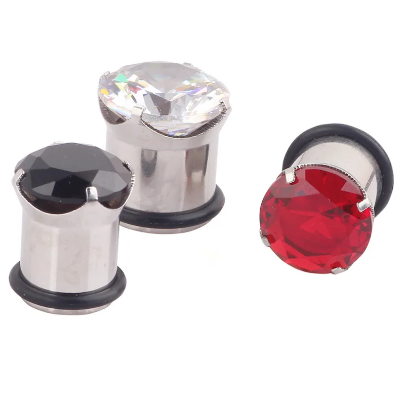 

1pcs/lot CZ Crystal Ear Plug Tunnel Stretcher Cubic Zirconia Steel Single Flare diamante 6-12mm Body jewelry