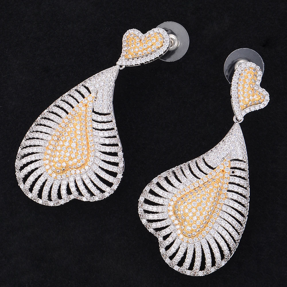 

Jimbora Luxury Heart Shape Geometric Cubic Zirconia Engagement Party Drop Dangle Earrings Jewelry For Women