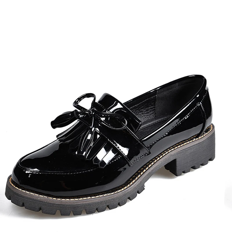 TINO KINO/женские весенние туфли в стиле дерби с кисточками и бантиком; женская модная обувь на платформе из лакированной кожи на низком каблуке; женская обувь без застежки
