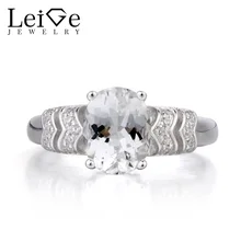 Leige Jewelry Natural White Topaz Ring Engagement Ring Oval Cut Gemstone November Birthstone 925 Sterling Silver Ring Gifts
