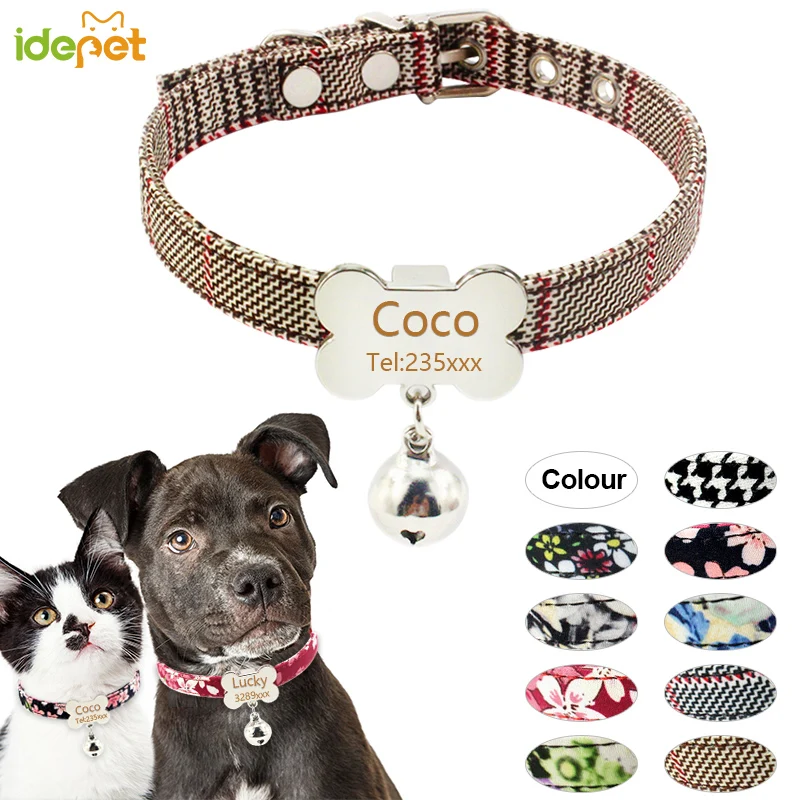 

Dog Cat Tag Collars Engraved Custom Pet Dog Collar For Small Dogs Wirh Bells Accessories Personalized Cat Puppy ID Tag Bone 35