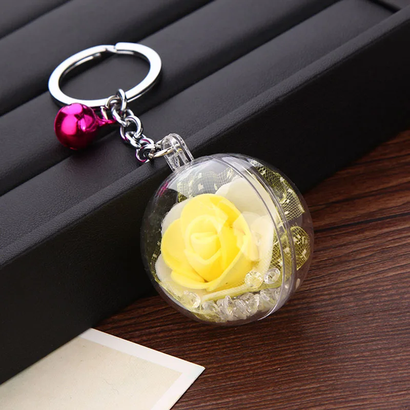 RE модный хрустальный брелок в виде цветка розы, металлический брелок, автомобильный брелок, подарок для девочки, женская сумка, очаровательное кольцо для ключей, Ключи Подвеска A0240