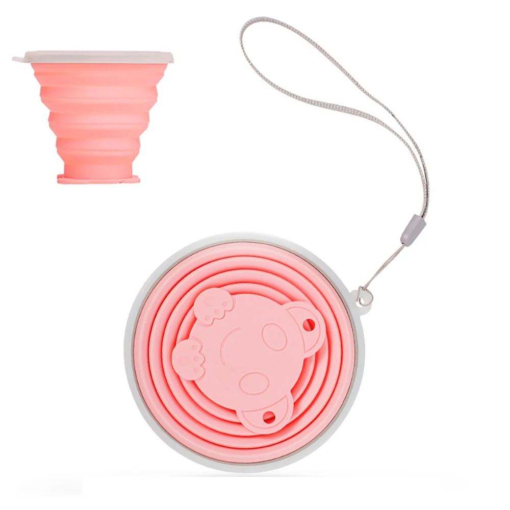 Силиконовая складная дорожная чашка силиконовая складная чашка для кемпинга расширяемая Питьевая чашка набор - Цвет: Розовый