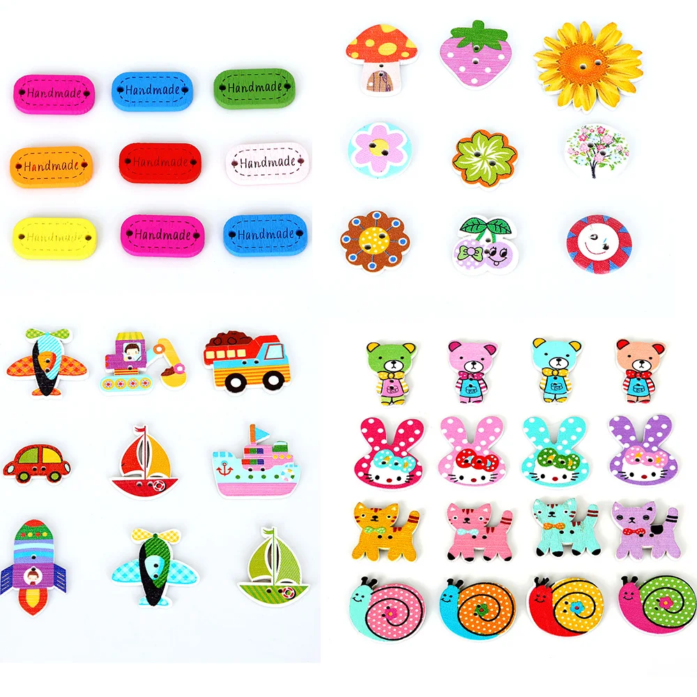 

50pcs 2-Holes Button Cat/Flower/Car/Bear Shape Buttons DIY Sewing Notions For Scrapbook Garment Hats Bags DIY Apparel Accessory