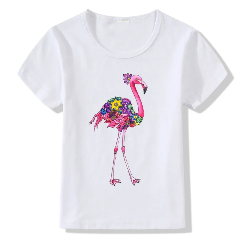Летняя одежда для маленьких девочек модные детские топы с принтом фламинго, футболки, повседневная Летняя футболка детская забавная футболка с короткими рукавами