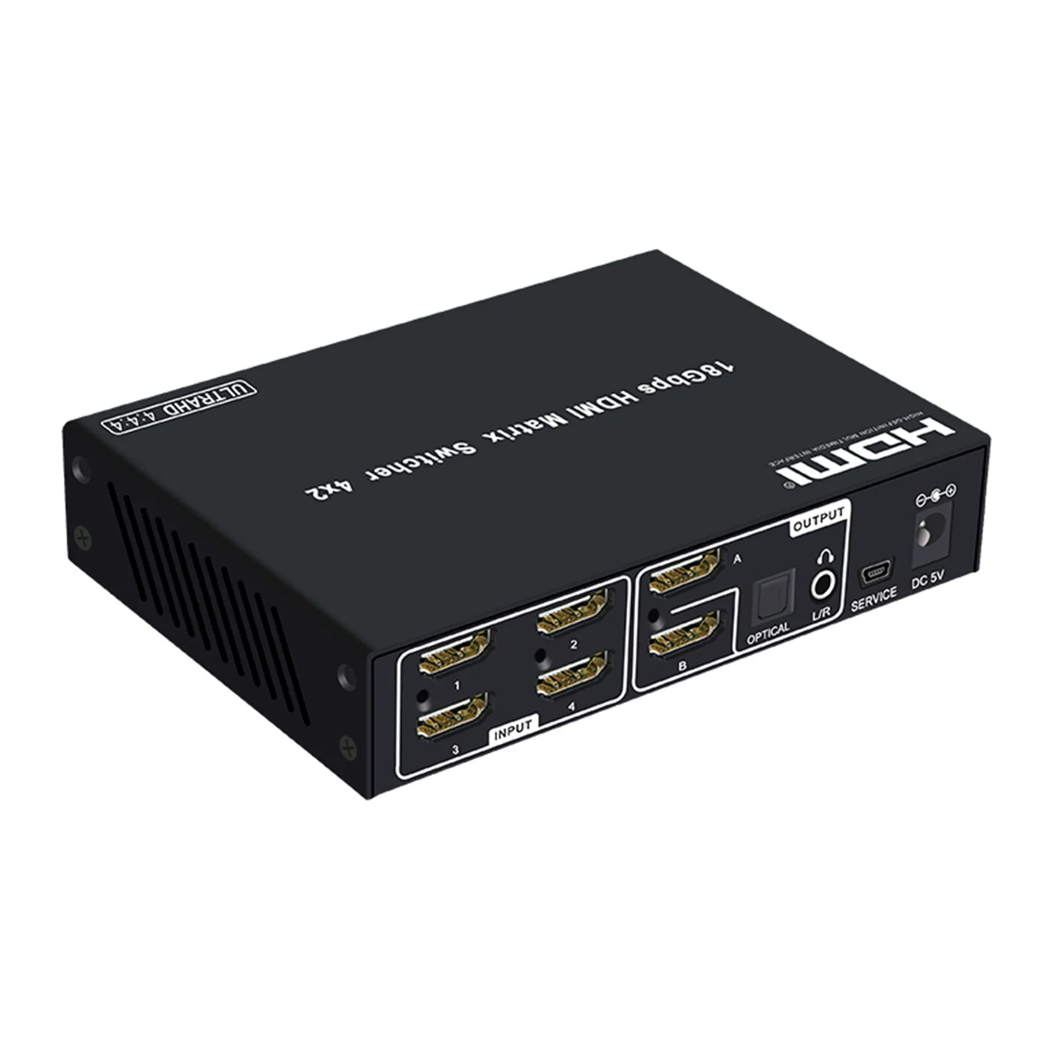 Матричный Коммутатор Hdmi 4 в 2 выхода сплиттер 18G полоса пропускания оптического волокна аудио сплиттер AM-B42A черный