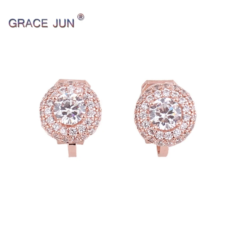 

2018 New AAA Cubic Zircon Double Layer Round Shape Clip on Earrings Non Piercing for Girls Cute Small Luxury No Hole Earrings